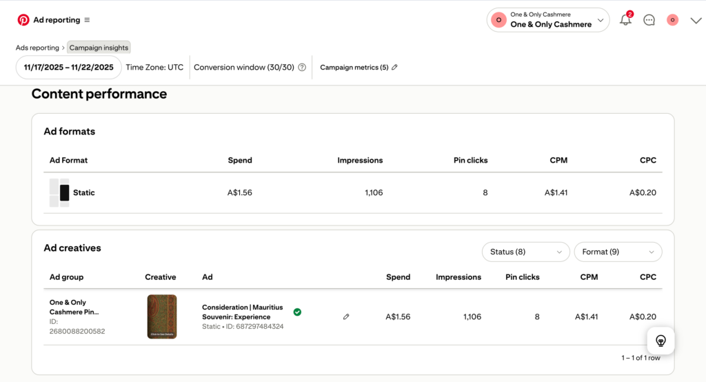 Pin Clicks Campaign Snapshot